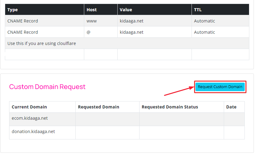 request custom domain